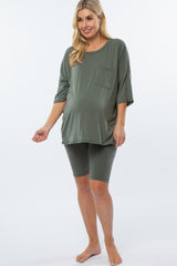 Olive Biker Short Maternity Sleep Set