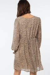 Beige Leopard Print Chiffon Back Cutout Dress