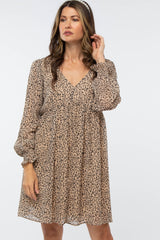 Beige Leopard Print Chiffon Back Cutout Dress