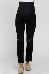 Black Distressed Ripped Knee Cropped Maternity Jeans