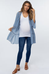 Light Blue Swiss Dot 3/4 Sleeve Chiffon Maternity Cover Up