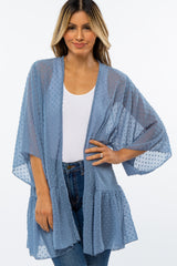 Light Blue Swiss Dot 3/4 Sleeve Chiffon Cover Up