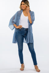 Light Blue Swiss Dot 3/4 Sleeve Chiffon Cover Up