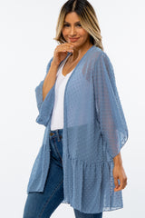 Light Blue Swiss Dot 3/4 Sleeve Chiffon Cover Up