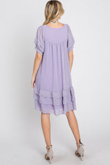 Lavender Chiffon Swiss Dot Ruffle Hem Midi Dress