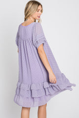 Lavender Chiffon Swiss Dot Ruffle Hem Midi Dress