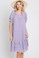 Lavender Chiffon Swiss Dot Ruffle Hem Midi Dress