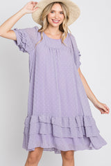 Lavender Chiffon Swiss Dot Ruffle Hem Midi Dress