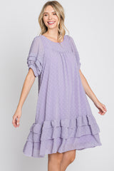 Lavender Chiffon Swiss Dot Ruffle Hem Midi Dress