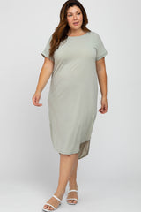 Light Olive Short Cuffed Sleeve Hi-Low Maternity Plus Dress