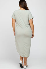 Light Olive Short Cuffed Sleeve Hi-Low Plus Dress