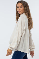 Ivory Ribbed Mock Neck Maternity Top