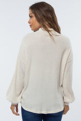 Ivory Ribbed Mock Neck Maternity Top