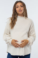 Ivory Ribbed Mock Neck Maternity Top