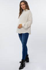 Ivory Ribbed Mock Neck Maternity Top