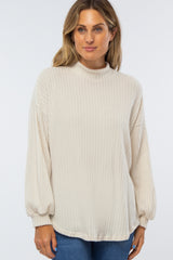 Ivory Ribbed Mock Neck Maternity Top