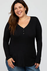 Black Button Accent Long Sleeve Plus Top