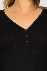 Black Button Accent Long Sleeve Maternity Plus Top