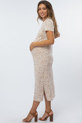 Taupe Animal Print Maternity Midi Dress