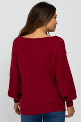 Burgundy Boat Neck Bubble Sleeve Maternity Sweater