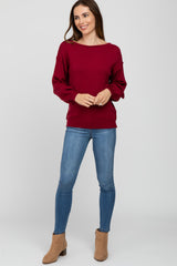 Burgundy Boat Neck Bubble Sleeve Maternity Sweater