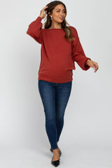 Rust Boat Neck Bubble Sleeve Maternity Sweater