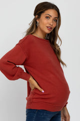 Rust Boat Neck Bubble Sleeve Maternity Sweater