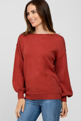 Rust Boat Neck Bubble Sleeve Sweater