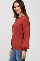 Rust Boat Neck Bubble Sleeve Sweater