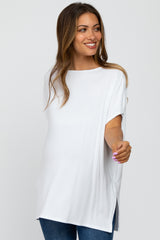 White Short Sleeve Boatneck Maternity Top