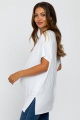 White Short Sleeve Boatneck Maternity Top