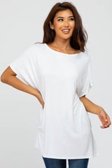 White Short Sleeve Boatneck Maternity Top