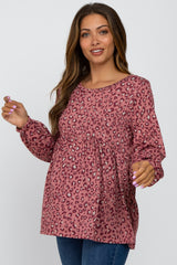 Mauve Leopard Print Long Sleeve Maternity Babydoll Top