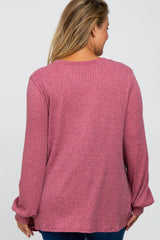 Mauve Textured Knit Babydoll Long Sleeve Maternity Plus Top