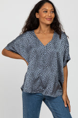 Blue Animal Print Maternity Blouse