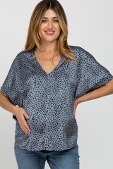 Blue Animal Print Maternity Blouse