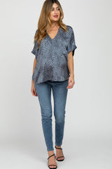 Blue Animal Print Maternity Blouse