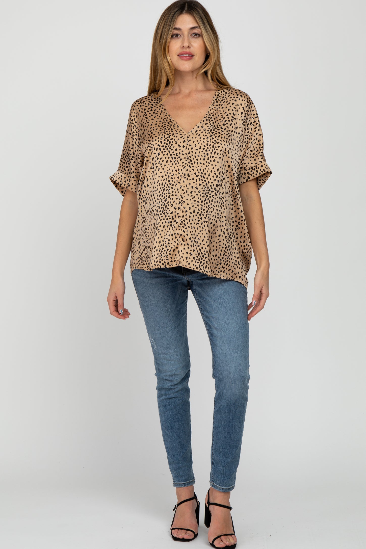 Taupe Animal Print Maternity Blouse