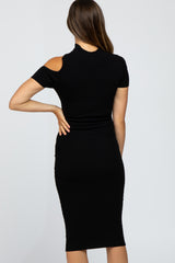 Black Mock Neck Cutout Fitted Maternity Dress