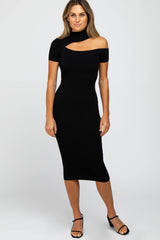 Black Mock Neck Cutout Fitted Maternity Dress