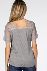 Heather Grey Lace Sleeve V Neck Maternity Top