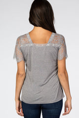 Heather Grey Lace Sleeve V Neck Top