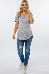 Grey Animal Print Front Pocket Maternity T shirt