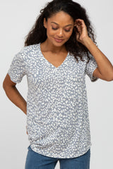 Grey Animal Print Front Pocket Maternity T shirt