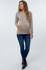 Mocha Wrap Front Ruched Side Maternity Top