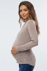 Mocha Wrap Front Ruched Side Maternity Top