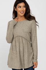 Mocha Soft Brushed Long Sleeve Maternity Babydoll Top