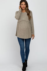 Mocha Soft Brushed Long Sleeve Maternity Babydoll Top