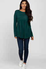 Forest Green Soft Brushed Long Sleeve Babydoll Top