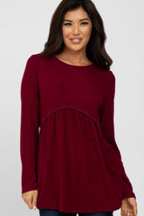 Burgundy Soft Brushed Long Sleeve Maternity Babydoll Top